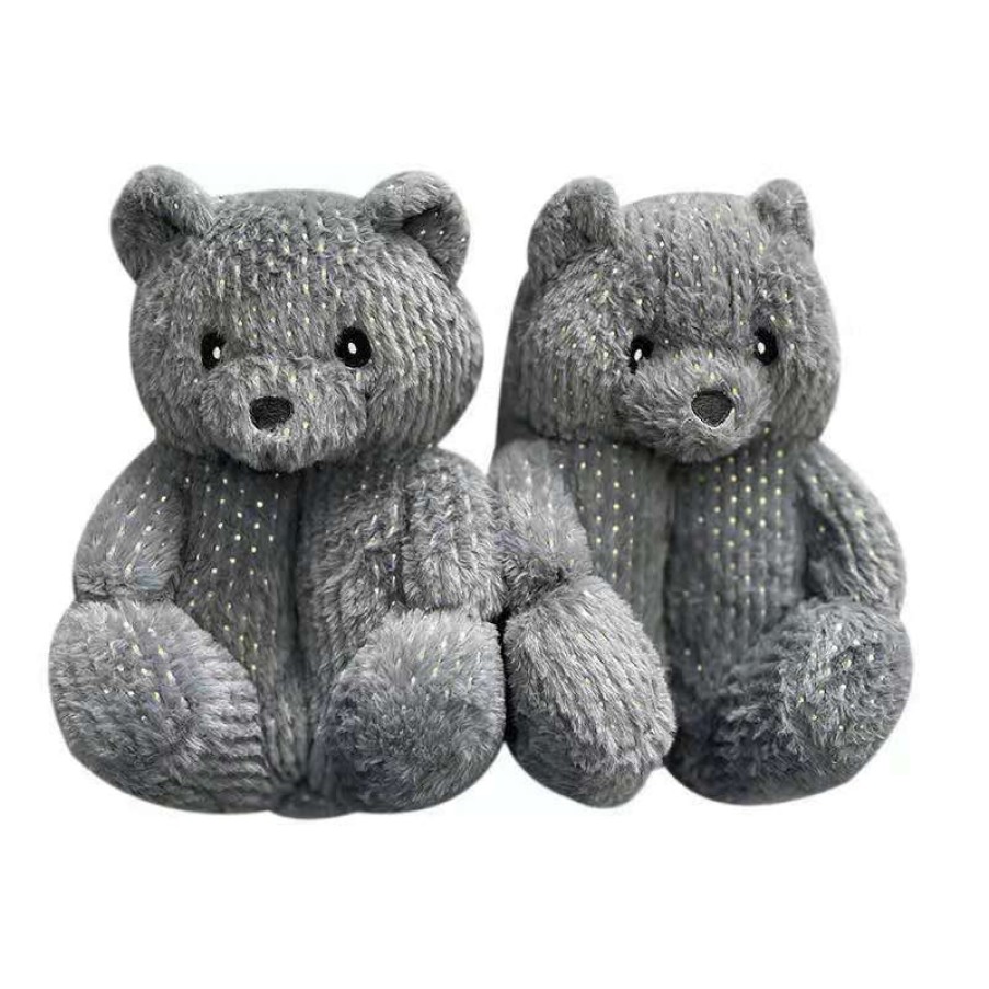 Shoe Type * | China Teddy Bear Glitter Slippers Grey What'S New