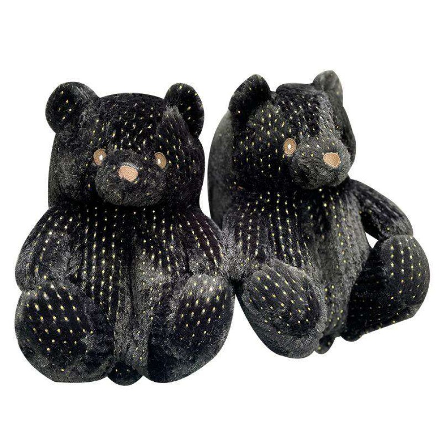 Shoe Type * | China Teddy Bear Glitter Slippers Black What'S New